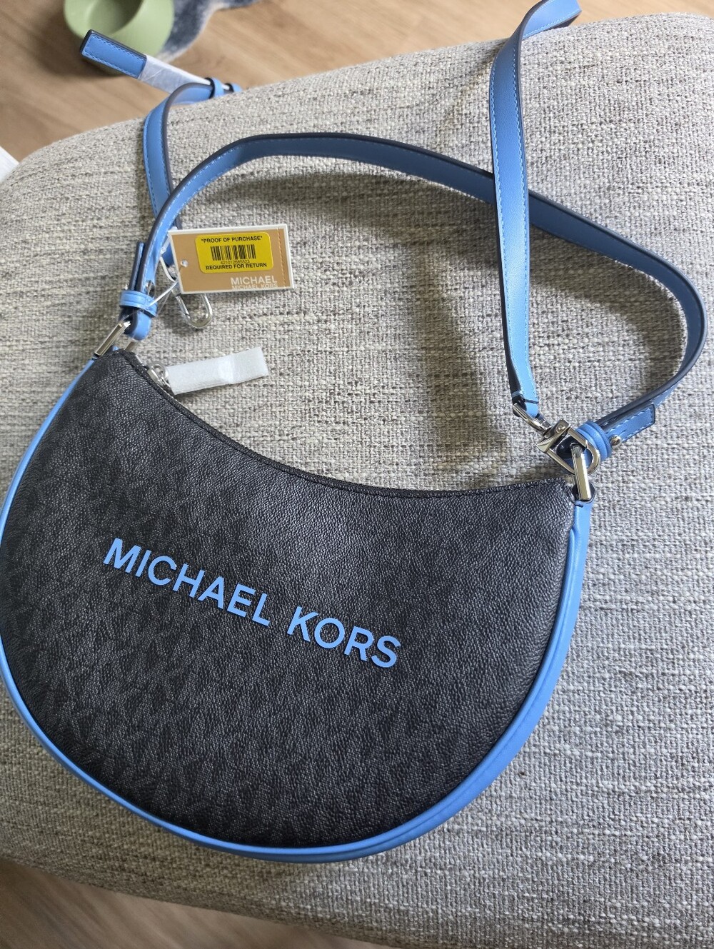 Michael Kors Black with Blue Trim Crescent Crossbody